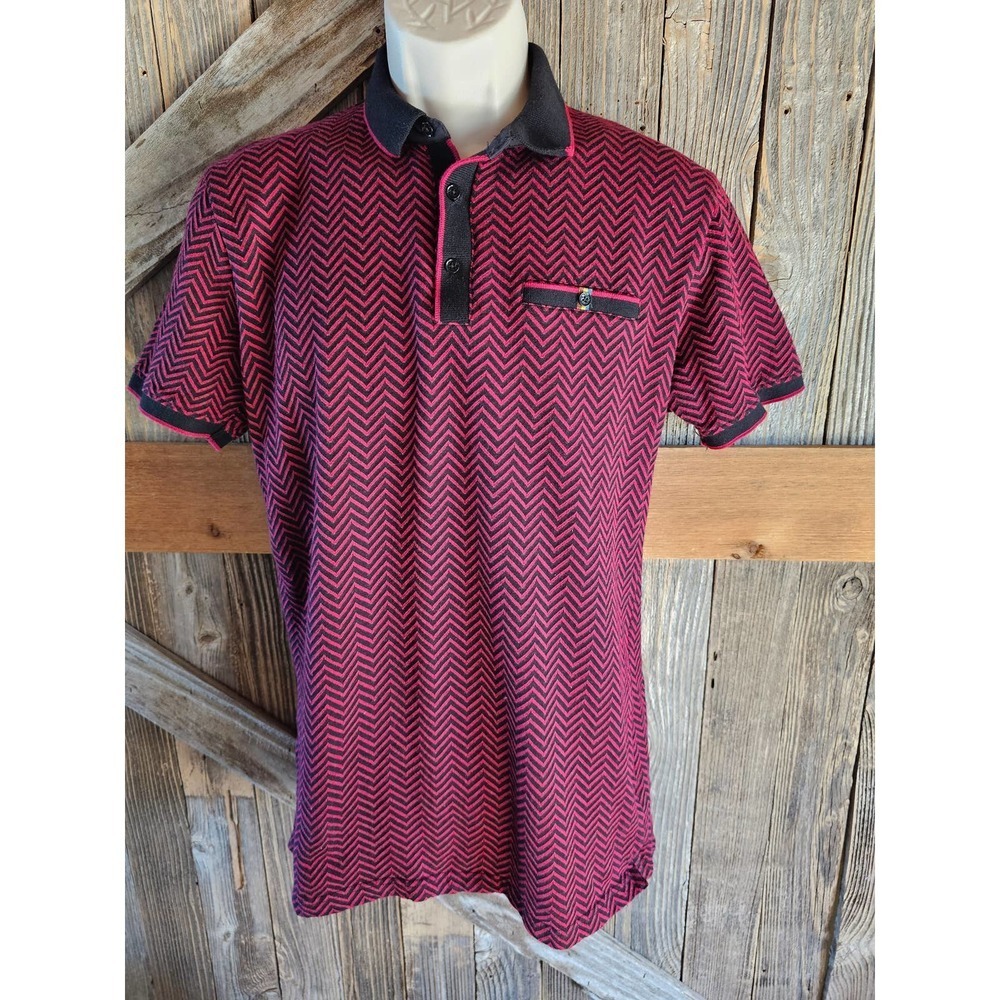 Denim and flower size medium chevron polo M career casual hot red ^